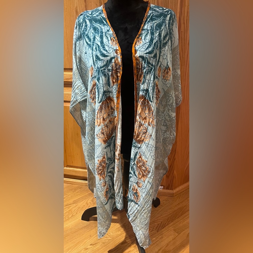 Aratta Silent Journey Anthropologie‎ Rusted Field Floral Kimono Kaftan Cover-Up